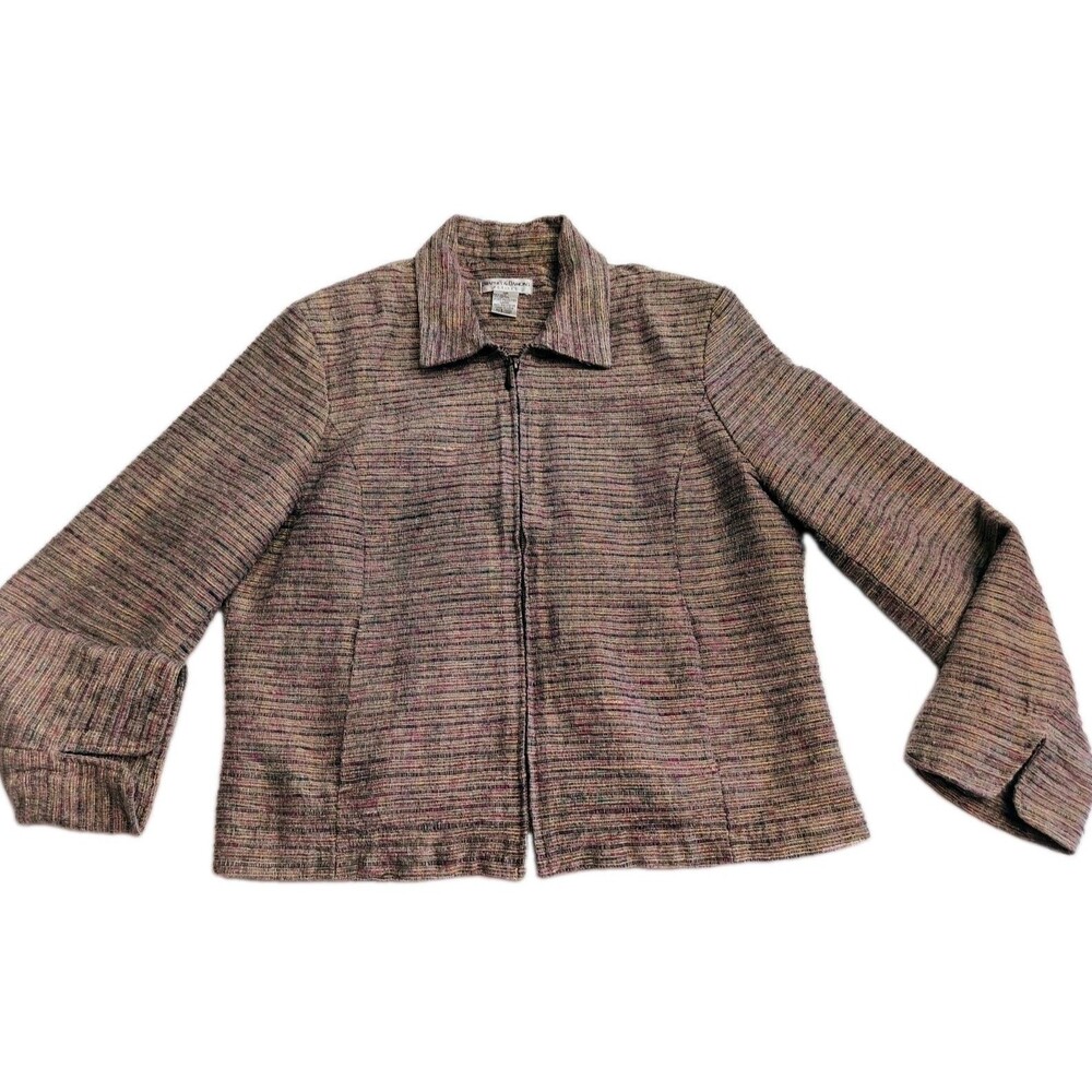 Drapers & Damons Womens Multicolor Striped Metallic Jacket Zip Complet 12P Silk